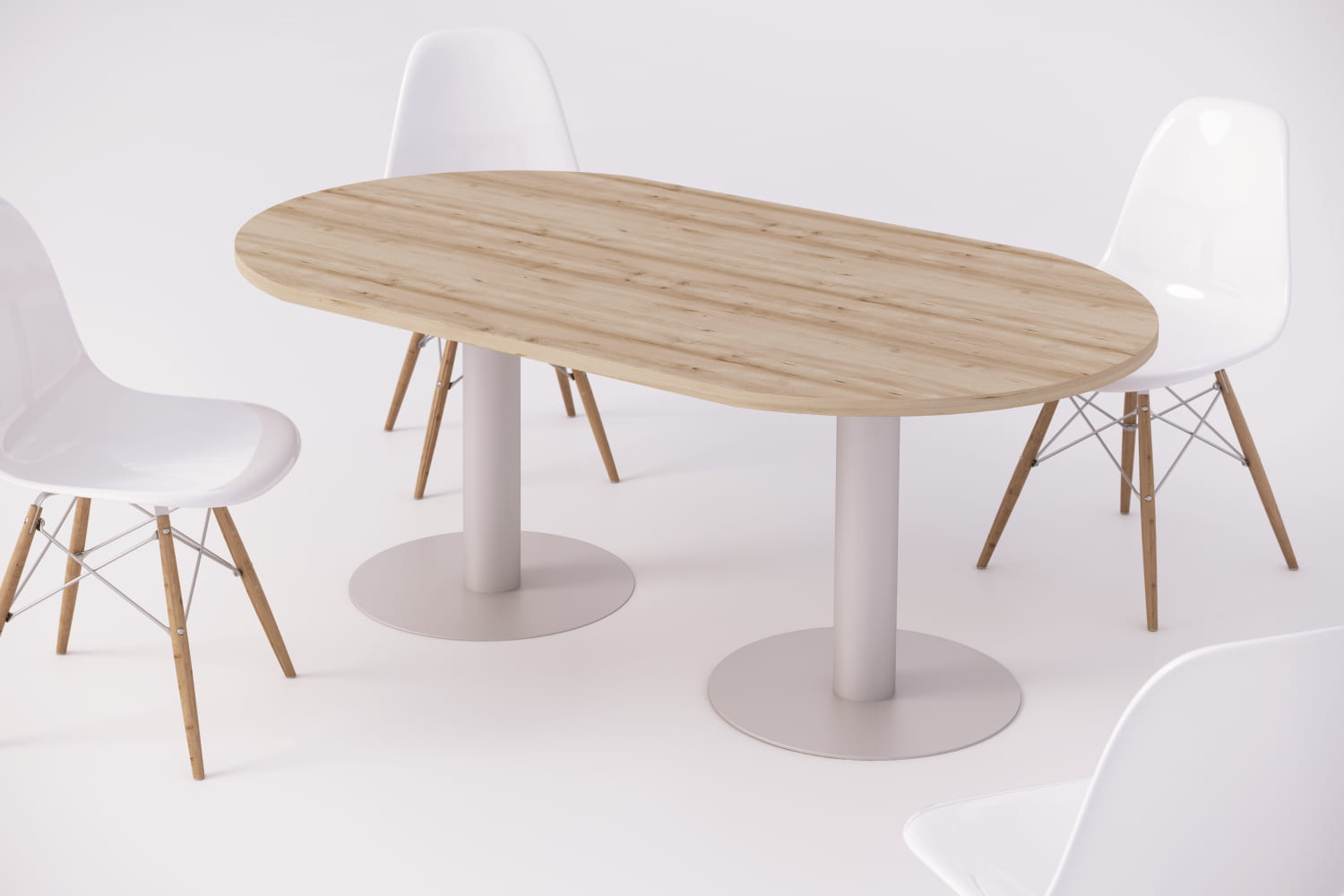 Mesa de reunión ovalada con tablero de madera a medida