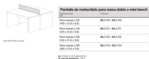 medida pantalla de metacrilato para mesa doble o mini bench ofitres new pano